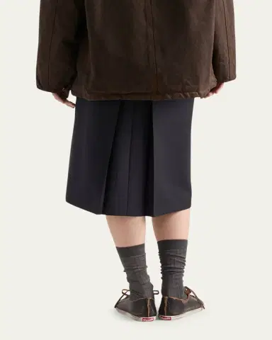 Prada Leather-Pockets Wool Midi Skirt | Thumbnail 3