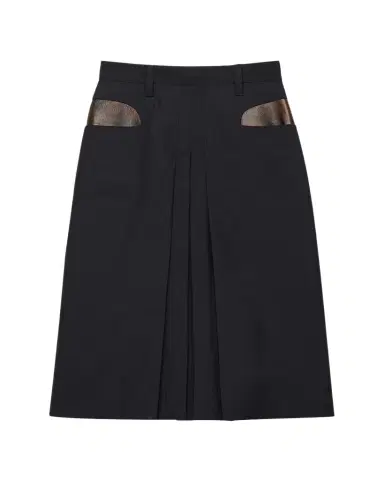 Prada Leather-Pockets Wool Midi Skirt | Thumbnail 1