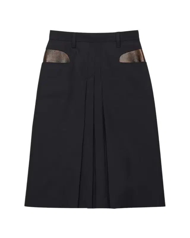 Leather-Pockets Wool Midi Skirt