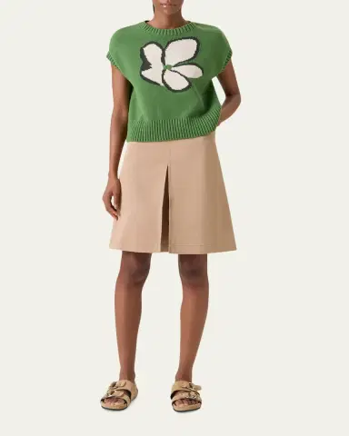 Akris punto Papercut Flower Cotton Knit Cap-Sleeve Sweater | Thumbnail 2