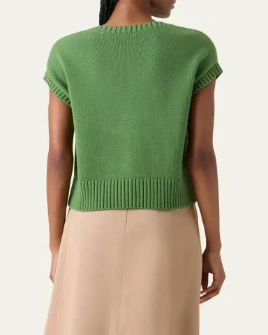 Akris punto Papercut Flower Cotton Knit Cap-Sleeve Sweater | Thumbnail 3