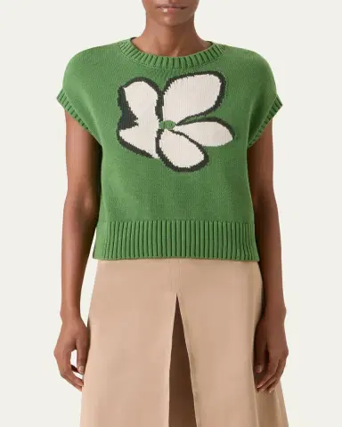 Akris punto Papercut Flower Cotton Knit Cap-Sleeve Sweater | Thumbnail 4