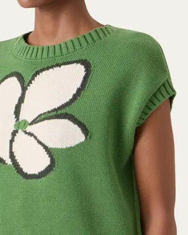 Akris punto Papercut Flower Cotton Knit Cap-Sleeve Sweater | Thumbnail 5