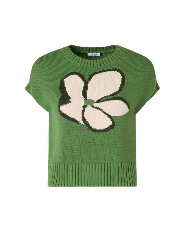 Akris punto Papercut Flower Cotton Knit Cap-Sleeve Sweater