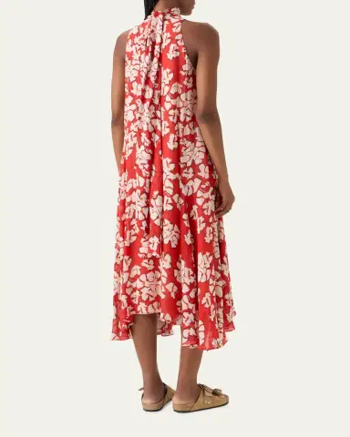 Akris punto Mock-Neck Papercut Floral Print Viscose Georgette Midi Dress | Thumbnail 3