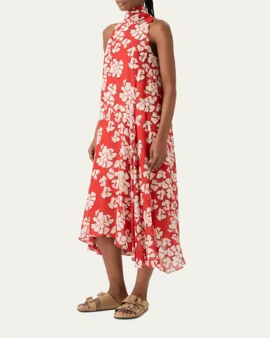 Akris punto Mock-Neck Papercut Floral Print Viscose Georgette Midi Dress | Thumbnail 4