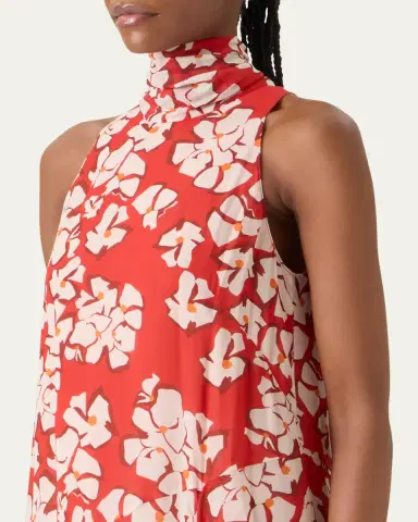 Akris punto Mock-Neck Papercut Floral Print Viscose Georgette Midi Dress | Thumbnail 5