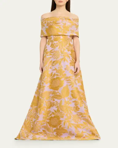 Lela Rose Floral Fil Coupe Off-The-Shoulder Gown | Thumbnail 2 Lela Rose Floral Fil Coupe Off-The-Shoulder Gown | Thumbnail 2