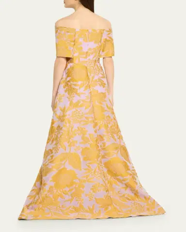 Lela Rose Floral Fil Coupe Off-The-Shoulder Gown | Thumbnail 3 Lela Rose Floral Fil Coupe Off-The-Shoulder Gown | Thumbnail 3