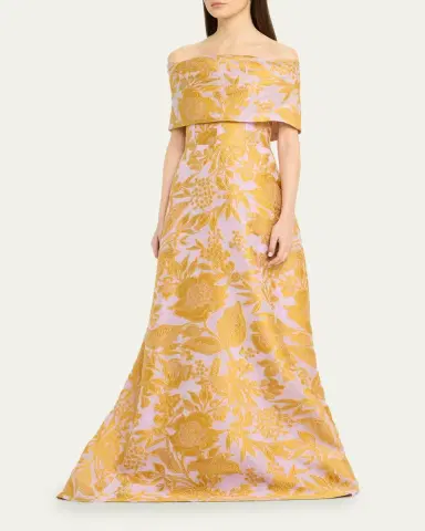Lela Rose Floral Fil Coupe Off-The-Shoulder Gown | Thumbnail 4 Lela Rose Floral Fil Coupe Off-The-Shoulder Gown | Thumbnail 4