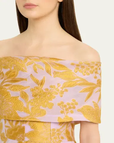 Lela Rose Floral Fil Coupe Off-The-Shoulder Gown | Thumbnail 5 Lela Rose Floral Fil Coupe Off-The-Shoulder Gown | Thumbnail 5