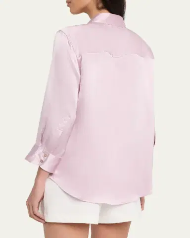 L'Agence Dani Silk Satin 3/4-Sleeve Button-Down Blouse | Thumbnail 3