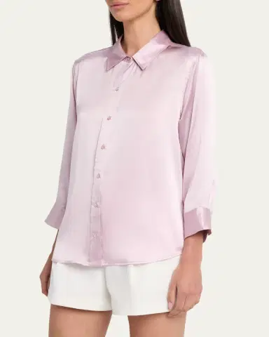 L'Agence Dani Silk Satin 3/4-Sleeve Button-Down Blouse | Thumbnail 4