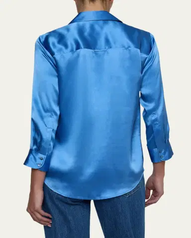 L'Agence Dani Silk Satin 3/4-Sleeve Button-Down Blouse | Thumbnail 7