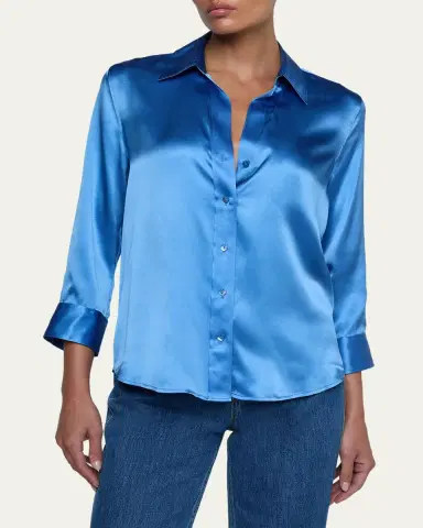 L'Agence Dani Silk Satin 3/4-Sleeve Button-Down Blouse | Thumbnail 8