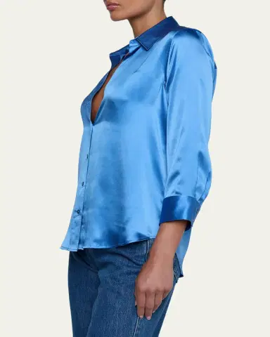 L'Agence Dani Silk Satin 3/4-Sleeve Button-Down Blouse | Thumbnail 9