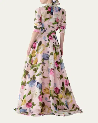 Carolina Herrera Floral Silk-Linen Belted Trench Gown | Thumbnail 3 Carolina Herrera Floral Silk-Linen Belted Trench Gown | Thumbnail 3