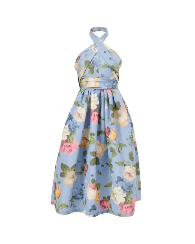 Floral Crisscross Halter Midi Dress