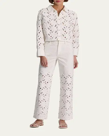 Alice + Olivia Finely Laser-Cut Denim Cropped Shirt | Thumbnail 2 Alice + Olivia Finely Laser-Cut Denim Cropped Shirt | Thumbnail 2