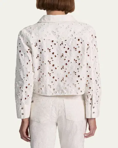 Alice + Olivia Finely Laser-Cut Denim Cropped Shirt | Thumbnail 3 Alice + Olivia Finely Laser-Cut Denim Cropped Shirt | Thumbnail 3