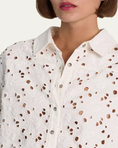 Alice + Olivia Finely Laser-Cut Denim Cropped Shirt | Thumbnail 5 Alice + Olivia Finely Laser-Cut Denim Cropped Shirt | Thumbnail 5