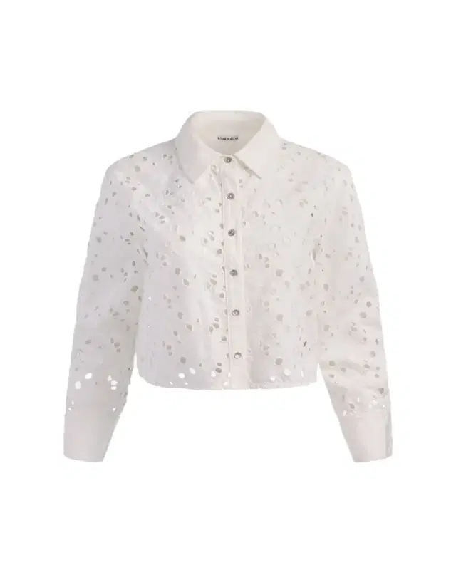 ALICE + OLIVIA Finely Laser-Cut Denim Cropped Shirt