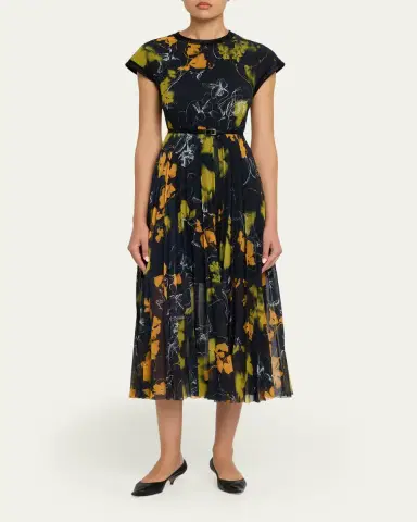 Jason Wu Collection Shadow Floral Pleated Crepe De Chine Midi Dress | Thumbnail 2 Jason Wu Collection Shadow Floral Pleated Crepe De Chine Midi Dress | Thumbnail 2