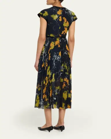 Jason Wu Collection Shadow Floral Pleated Crepe De Chine Midi Dress | Thumbnail 3 Jason Wu Collection Shadow Floral Pleated Crepe De Chine Midi Dress | Thumbnail 3