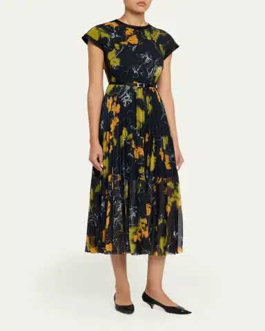 Jason Wu Collection Shadow Floral Pleated Crepe De Chine Midi Dress | Thumbnail 4 Jason Wu Collection Shadow Floral Pleated Crepe De Chine Midi Dress | Thumbnail 4