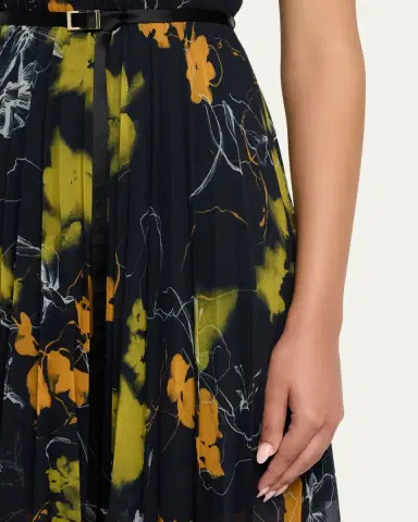 Jason Wu Collection Shadow Floral Pleated Crepe De Chine Midi Dress | Thumbnail 5 Jason Wu Collection Shadow Floral Pleated Crepe De Chine Midi Dress | Thumbnail 5