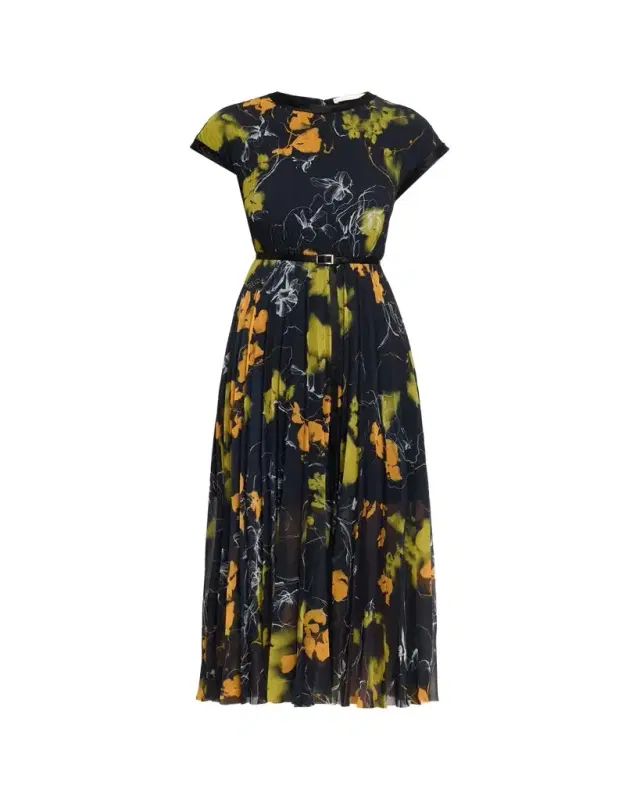 Jason Wu Collection Shadow Floral Pleated Crepe De Chine Midi Dress