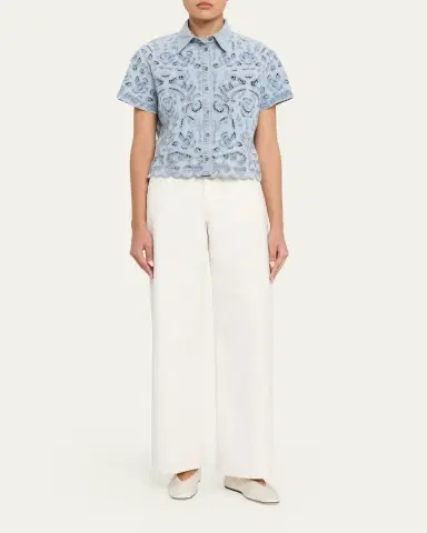 ALICE + OLIVIA Lane Embroidered Denim Button-Front Shirt | Thumbnail 2