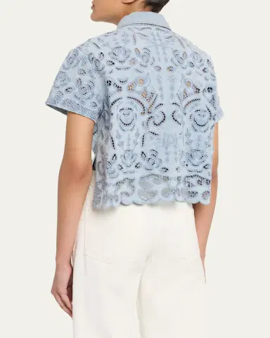 ALICE + OLIVIA Lane Embroidered Denim Button-Front Shirt | Thumbnail 3