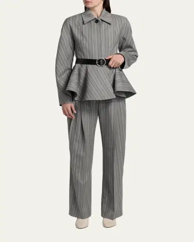 Stella McCartney Striped Wool Pleated Straight-Leg Trousers | Thumbnail 2