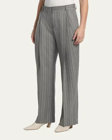Stella McCartney Striped Wool Pleated Straight-Leg Trousers | Thumbnail 4