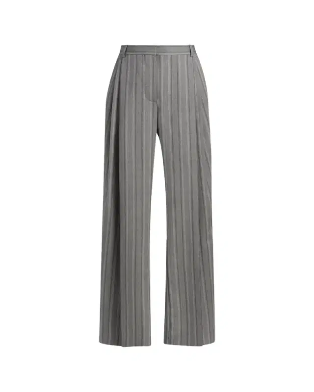 Striped Wool Pleated Straight-Leg Trousers