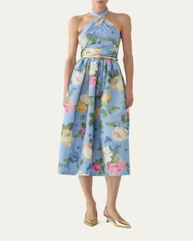 Carolina Herrera Floral Crisscross Halter Midi Dress | Thumbnail 2