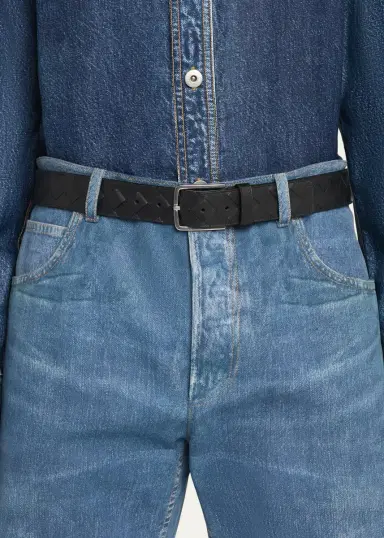 Bottega Veneta Men's Maxi-Intrecciato Leather Belt | Thumbnail 2