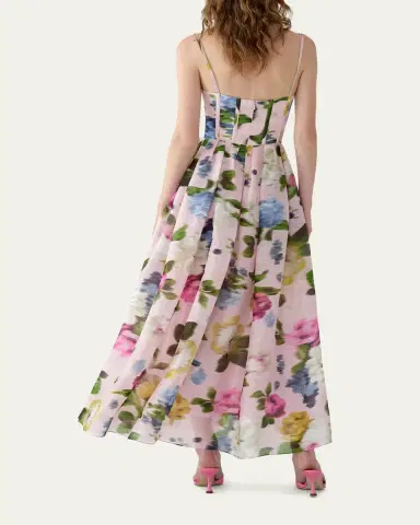 Carolina Herrera Floral Silk Faille Sleeveless Corset Midi Dress | Thumbnail 3