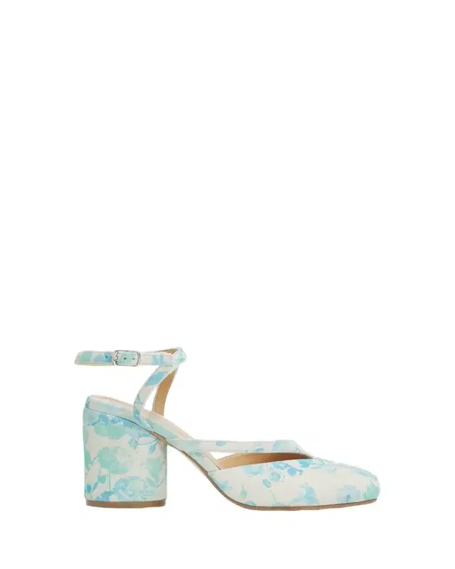 80mm Floral-Printed Suede Split-Toe Pumps