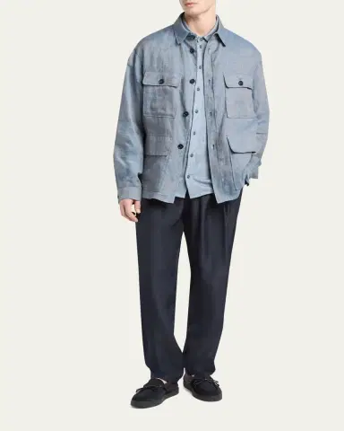 Giorgio Armani Men's Jersey Linen Button-Down Shirt | Thumbnail 2 Giorgio Armani Men's Jersey Linen Button-Down Shirt | Thumbnail 2