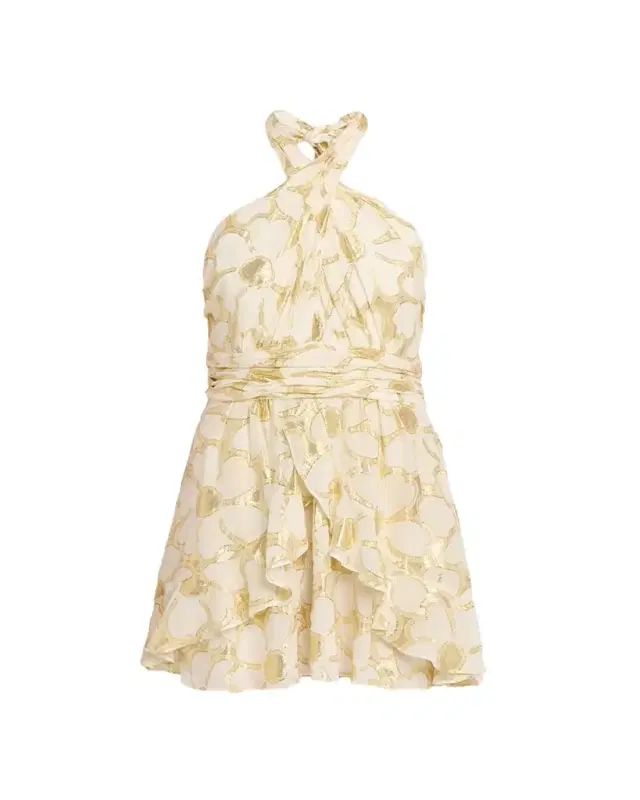 Reuben Metallic Floral Halter Mini Dress