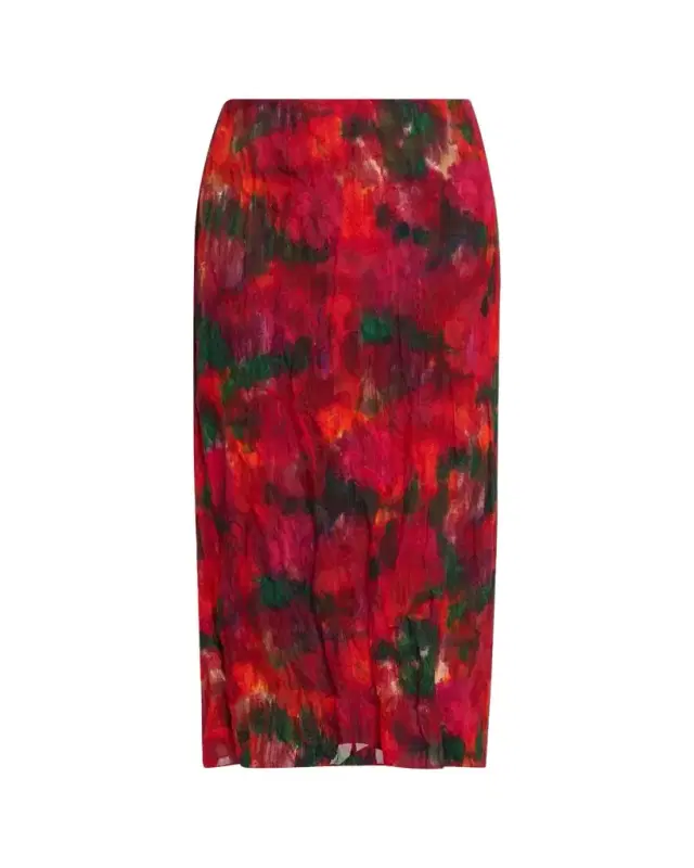 Lafayette 148 New York Abstract-Print Crinkled Cotton Midi Skirt