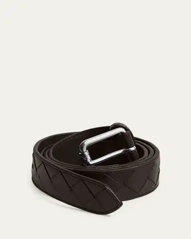 Bottega Veneta Men's Intrecciato Calf Leather Belt with Roller Buckle | Thumbnail 3 Bottega Veneta Men's Intrecciato Calf Leather Belt with Roller Buckle | Thumbnail 3