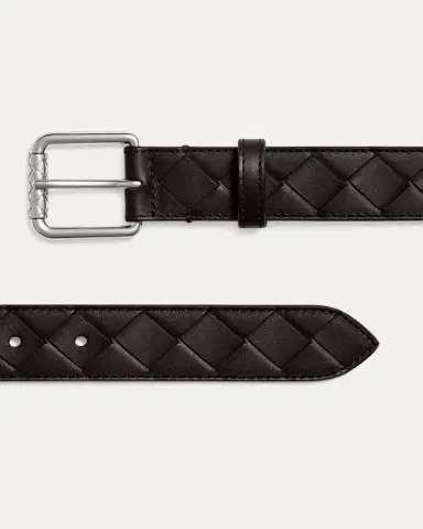 Bottega Veneta Men's Intrecciato Calf Leather Belt with Roller Buckle | Thumbnail 4 Bottega Veneta Men's Intrecciato Calf Leather Belt with Roller Buckle | Thumbnail 4