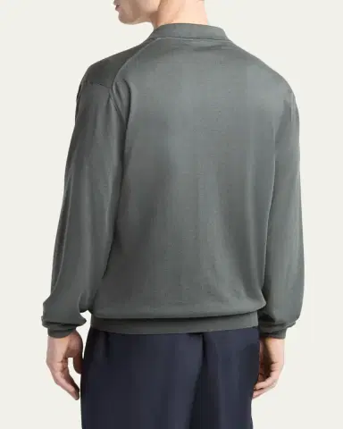 Giorgio Armani Men's Silk and Cotton Johnny Collar Polo Sweater | Thumbnail 3 Giorgio Armani Men's Silk and Cotton Johnny Collar Polo Sweater | Thumbnail 3