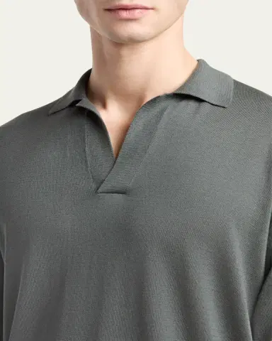 Giorgio Armani Men's Silk and Cotton Johnny Collar Polo Sweater | Thumbnail 5 Giorgio Armani Men's Silk and Cotton Johnny Collar Polo Sweater | Thumbnail 5