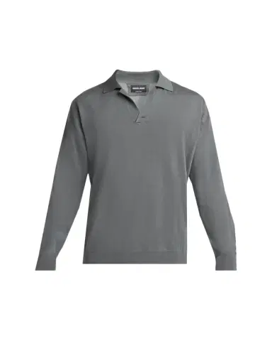 Giorgio Armani Men's Silk and Cotton Johnny Collar Polo Sweater | Thumbnail 1 Giorgio Armani Men's Silk and Cotton Johnny Collar Polo Sweater | Thumbnail 1