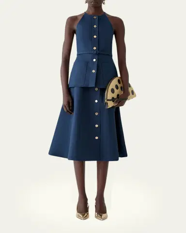 Carolina Herrera Button-Front Belted Halter Peplum Top | Thumbnail 2