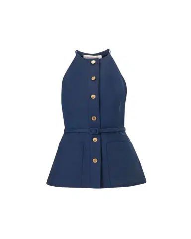 Carolina Herrera Button-Front Belted Halter Peplum Top | Thumbnail 1